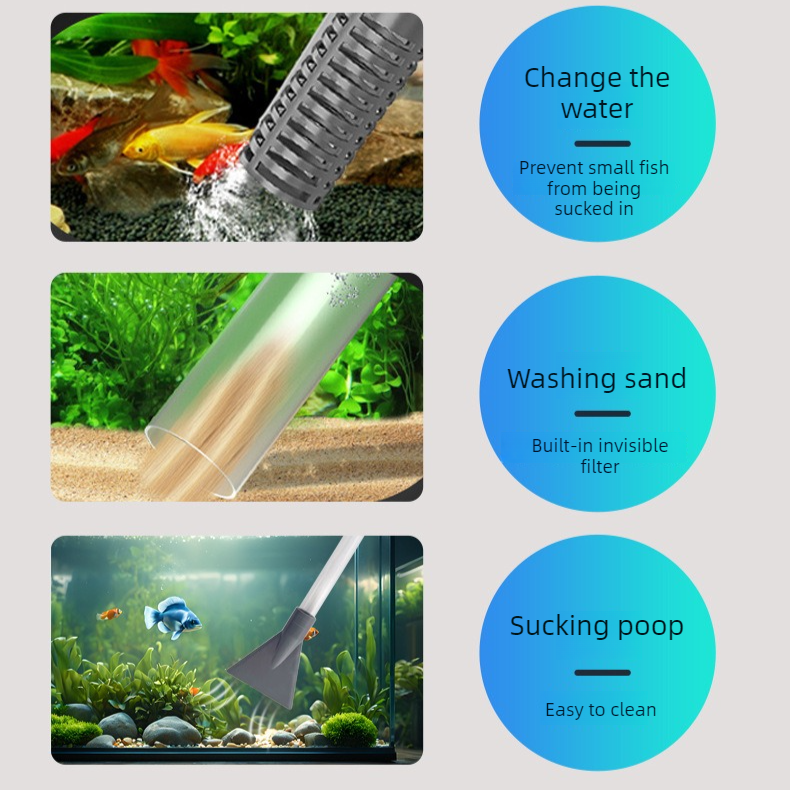 3-in-1 Aquarium Water Change Tool: Sand Cleaning / Waste Removal / Water Change, Siphon Pump - 1.9 m