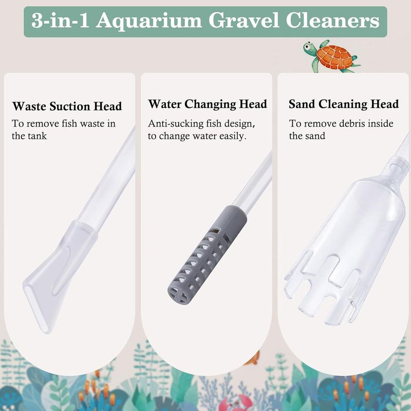 3-in-1 Aquarium Water Change Tool: Sand Cleaning / Waste Removal / Water Change, Siphon Pump - 2.2 m