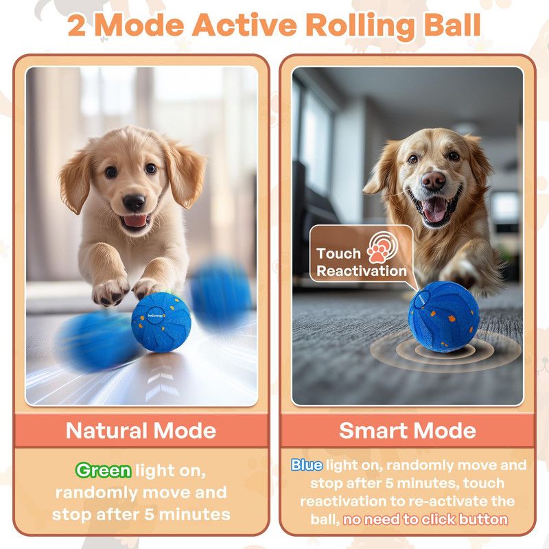 Smart Interactive Dog Toy Ball, Auto-Bouncing and Spinning, E-TPU Bite-Resistant and Rechargeable - Blue