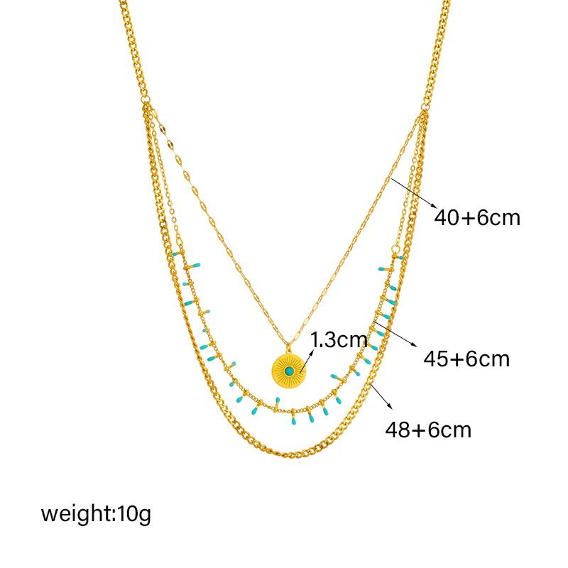 Bohemian-Style Three-Tier Turquoise Necklace with 18K Gold-Plated Titanium Collar Chain