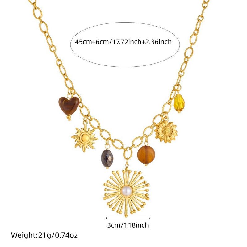 Vintage Bohemian Sunflower Pendant Necklace, 18K Gold-Plated Titanium Steel, a Versatile and Stylish Accessory for Women