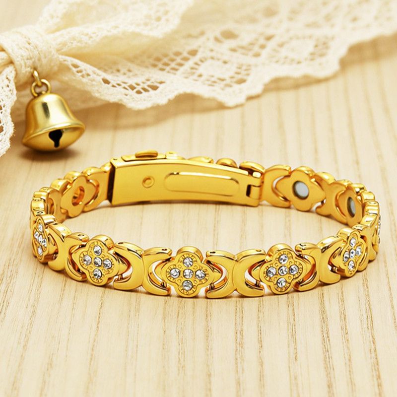 Lucky Clover Magnetic Bracelet with Free Heart Ring Set, Simple Everyday Women's Bracelet - Gold