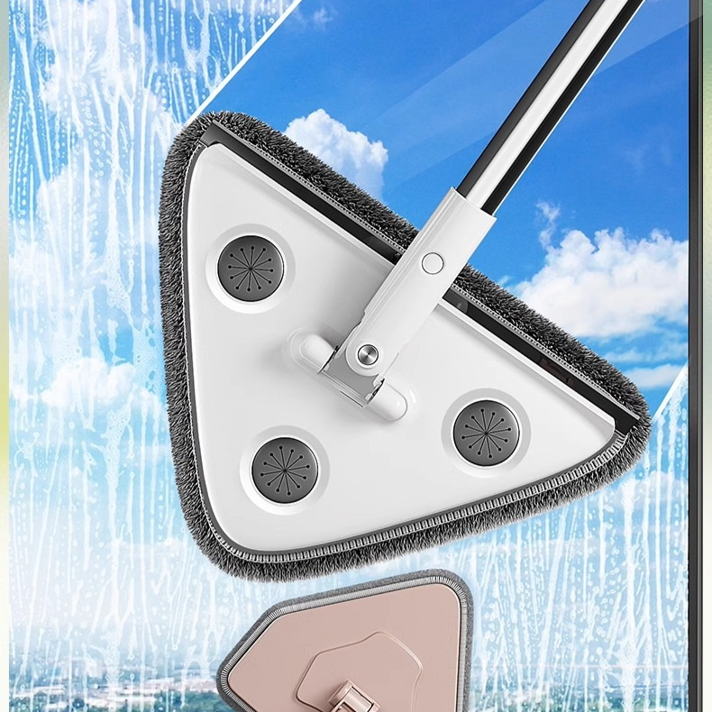 Telescopic Triangle Cleaning Mop with Squeegee, 2-in-1 Window Cleaner with 2 Replacement Pads
