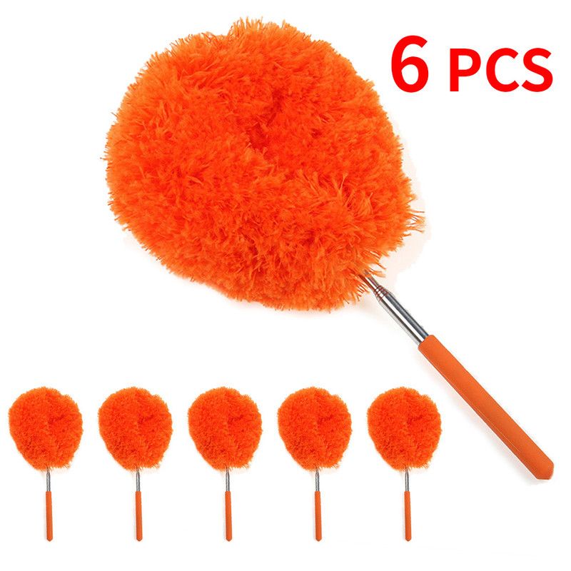 6-Pack, Telescopic Microfiber Duster with Extendable Handle, for High Ceiling & Fan Cleaning - Orange