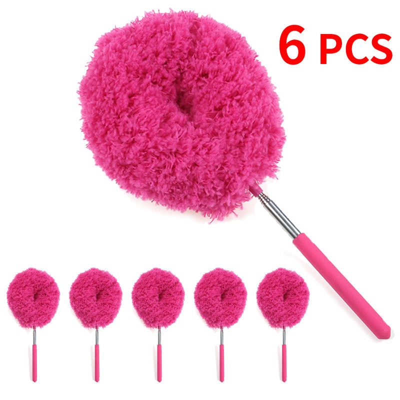 6-Pack, Telescopic Microfiber Duster with Extendable Handle, for High Ceiling & Fan Cleaning - Red