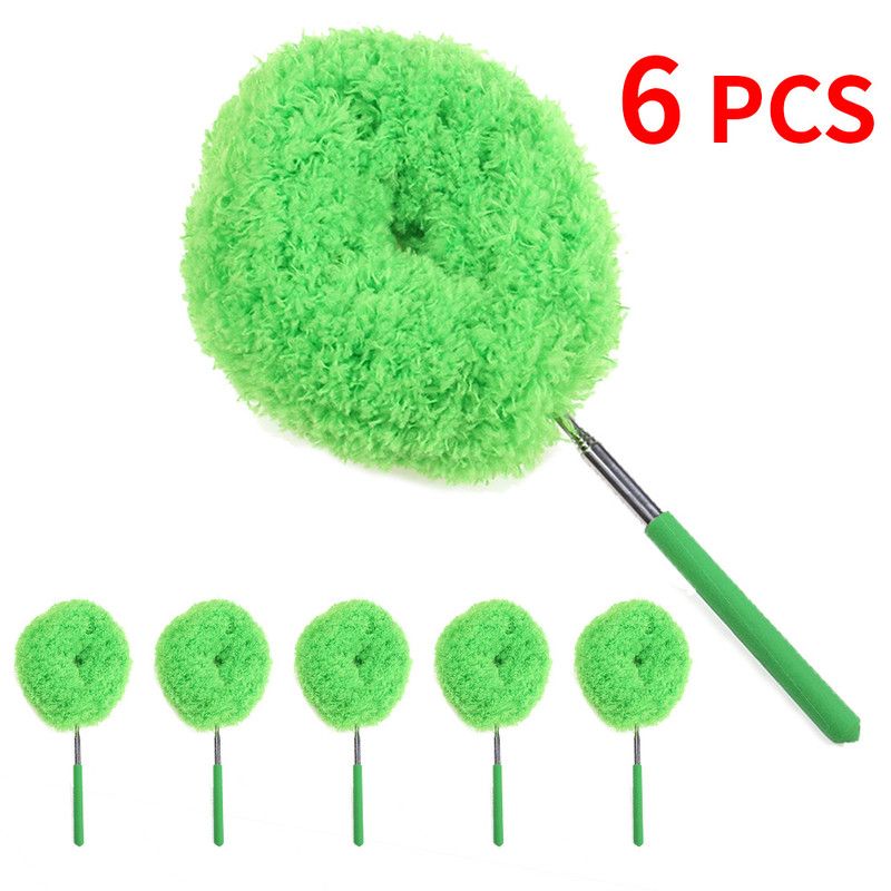 6-Pack, Telescopic Microfiber Duster with Extendable Handle, for High Ceiling & Fan Cleaning - Green