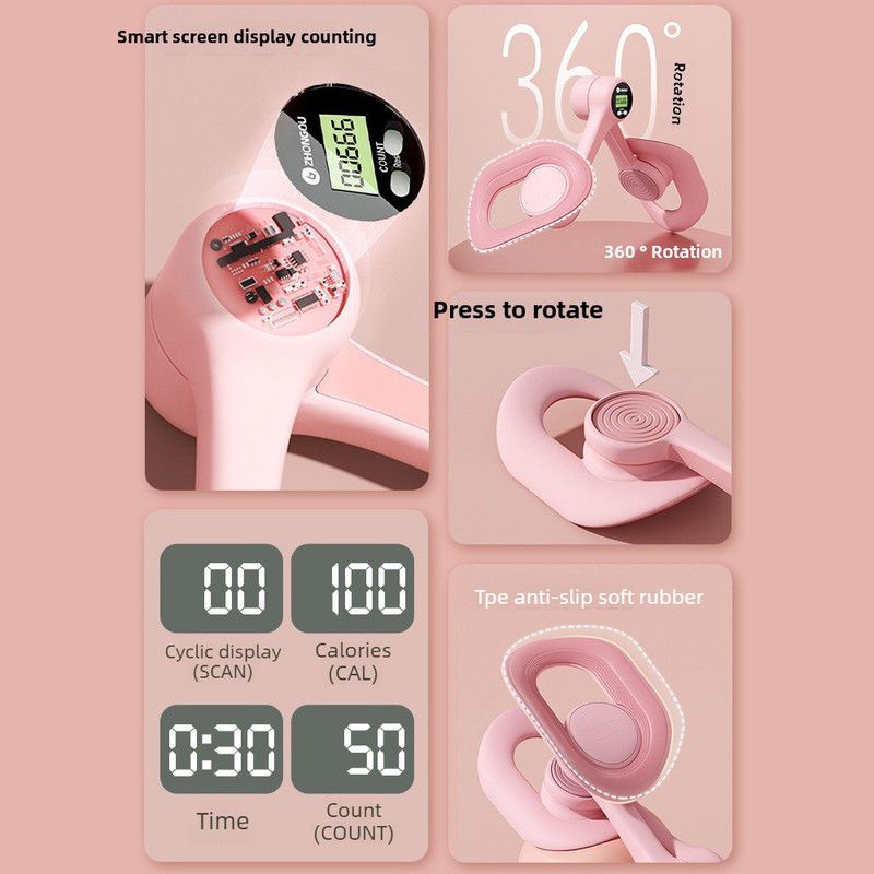 Pink - Multifunctional Thigh Master Trainer with Calorie & Time Counter, Home Kegel Exerciser for Inner Thighs, Buttocks, and Arms