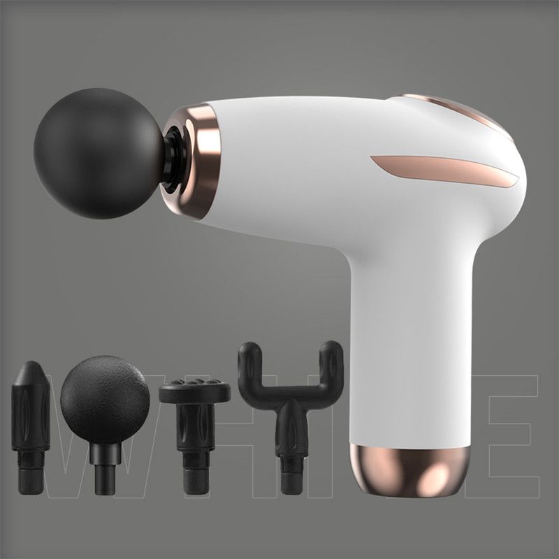 White - Portable Mini Fascia Gun with 4 Massage Heads, Type-C Rechargeable Low-Noise Handheld Percussion Massager for the Gym
