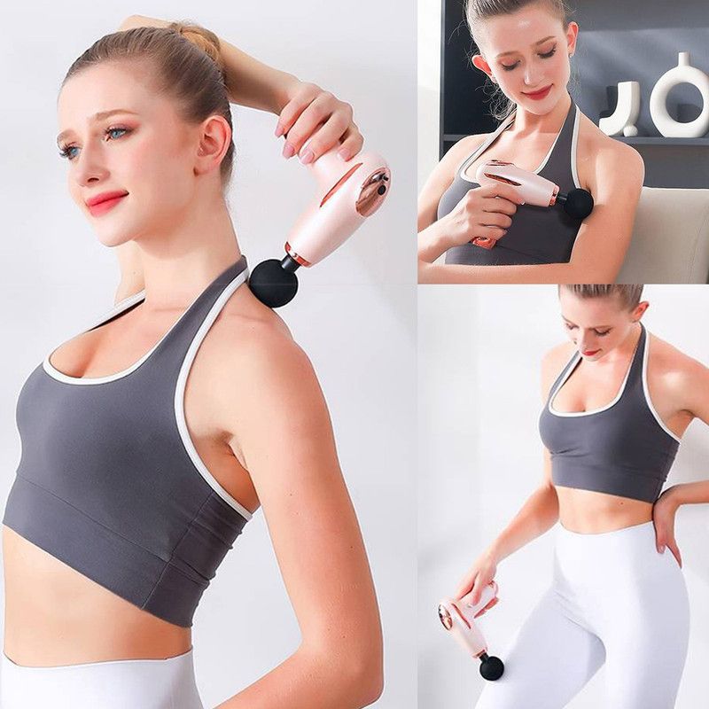White - Portable Mini Fascia Gun with 4 Massage Heads, Type-C Rechargeable Low-Noise Handheld Percussion Massager for the Gym