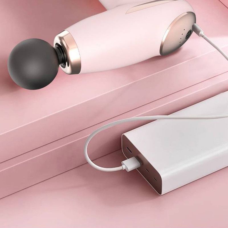 White - Portable Mini Fascia Gun with 4 Massage Heads, Type-C Rechargeable Low-Noise Handheld Percussion Massager for the Gym