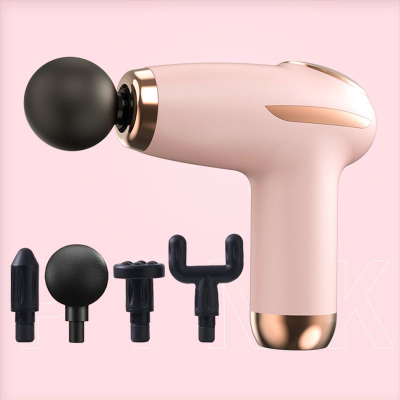 Pink - Portable Mini Fascia Gun with 4 Massage Heads, Type-C Rechargeable Low-Noise Handheld Percussion Massager for the Gym