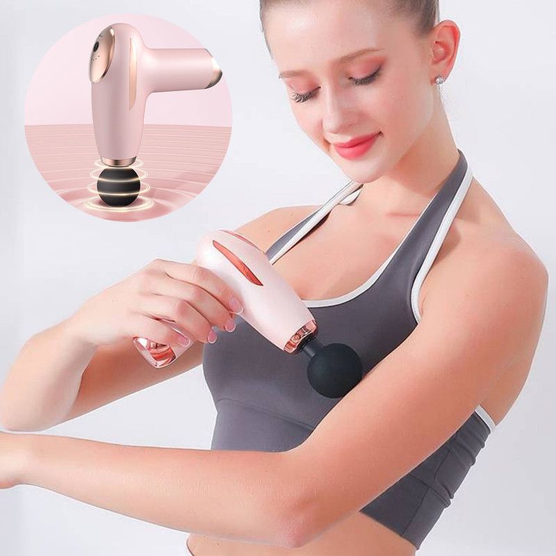 Pink - Portable Mini Fascia Gun with 4 Massage Heads, Type-C Rechargeable Low-Noise Handheld Percussion Massager for the Gym