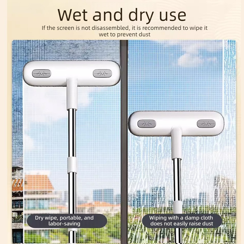 Extendable Window Screen Cleaning Brush , Wet Dry Use Screen Wiper for High-rise Window Carpet Sofa Pet Hair Cleaning