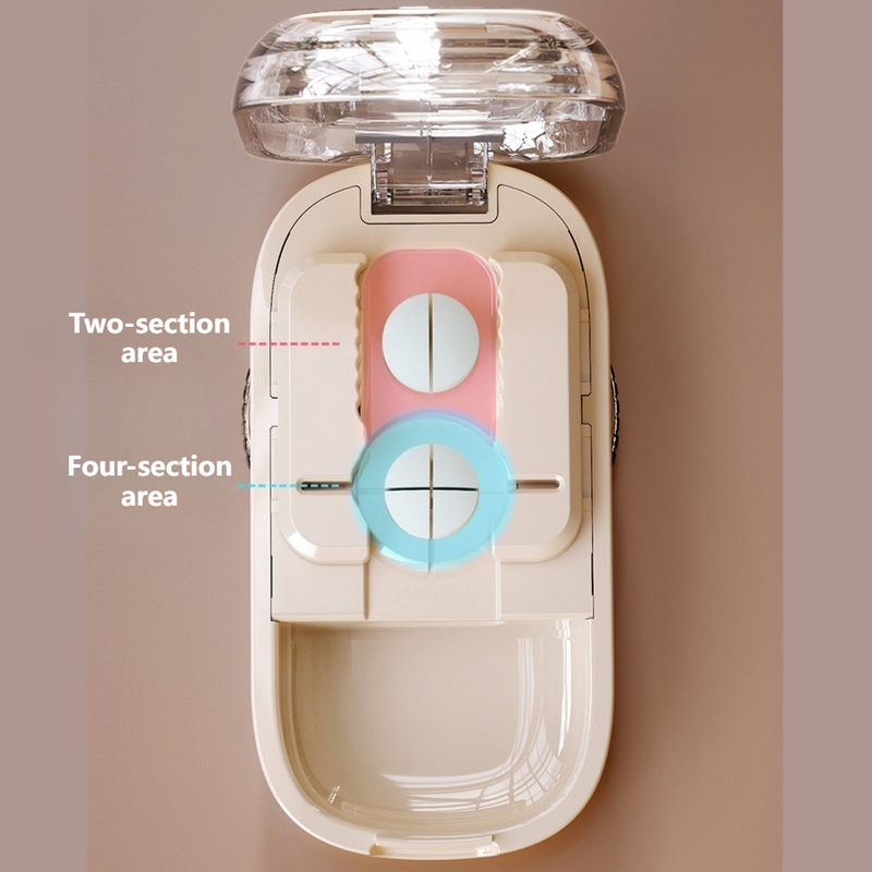 2-in-1 Pill Cutter with Storage Box, Adjustable Rotary Clip Pill Splitter for Halving and Quartering, Portable Travel Medicine Container for Various Tablet Sizes - Black