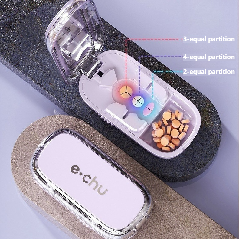 3-in-1 Pill Cutter with Storage Box, 2/3/4 Equal Parts Adjustable Tablet Splitter, Portable Travel Medicine Container - Pink