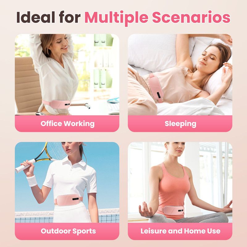 LED Display Period Heating Belt for Women, 5 Heat Settings & 4 Vibration Modes Wireless Menstrual Cramp Relief Waist Heating Pad - White