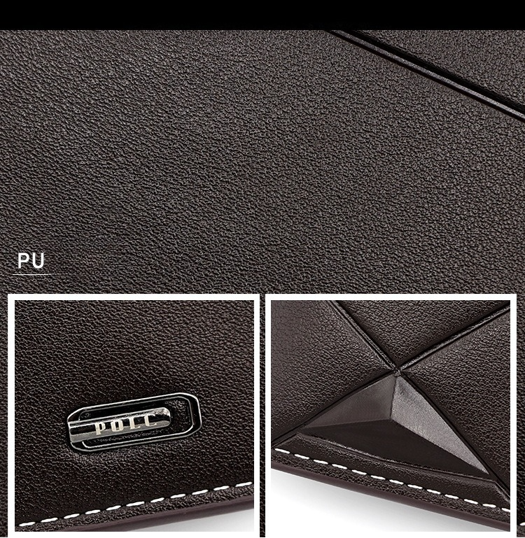 Men's Short Bifold PU Wallet, Geometric Embossed Billfold with Multiple Card Slots and Zipper Coin Pocket for Business, Casual, and Daily Use - Black