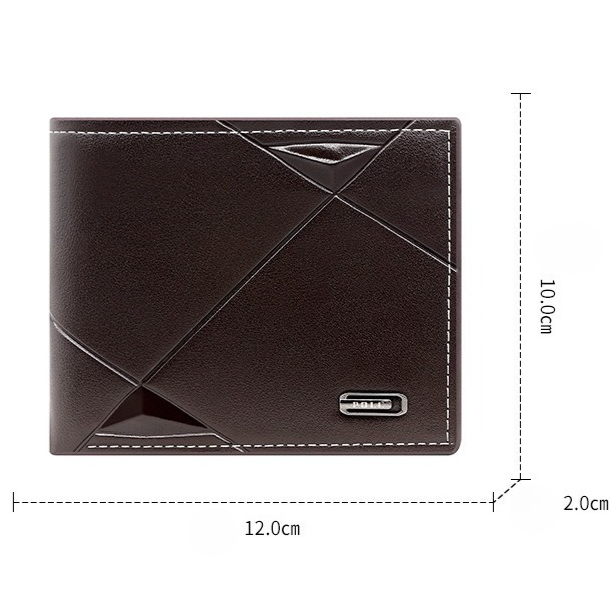 Men's Short Bifold PU Wallet, Geometric Embossed Billfold with Multiple Card Slots and Zipper Coin Pocket for Business and Casual Daily Use - Dark Brown