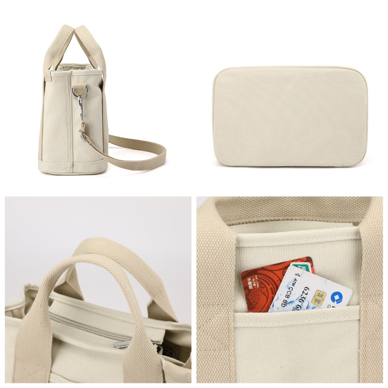 Multi-Compartment Canvas Tote Bag, 3-Way Handheld, Crossbody, and Shoulder Bag with Adjustable Strap for Daily Work and Shopping - Blue