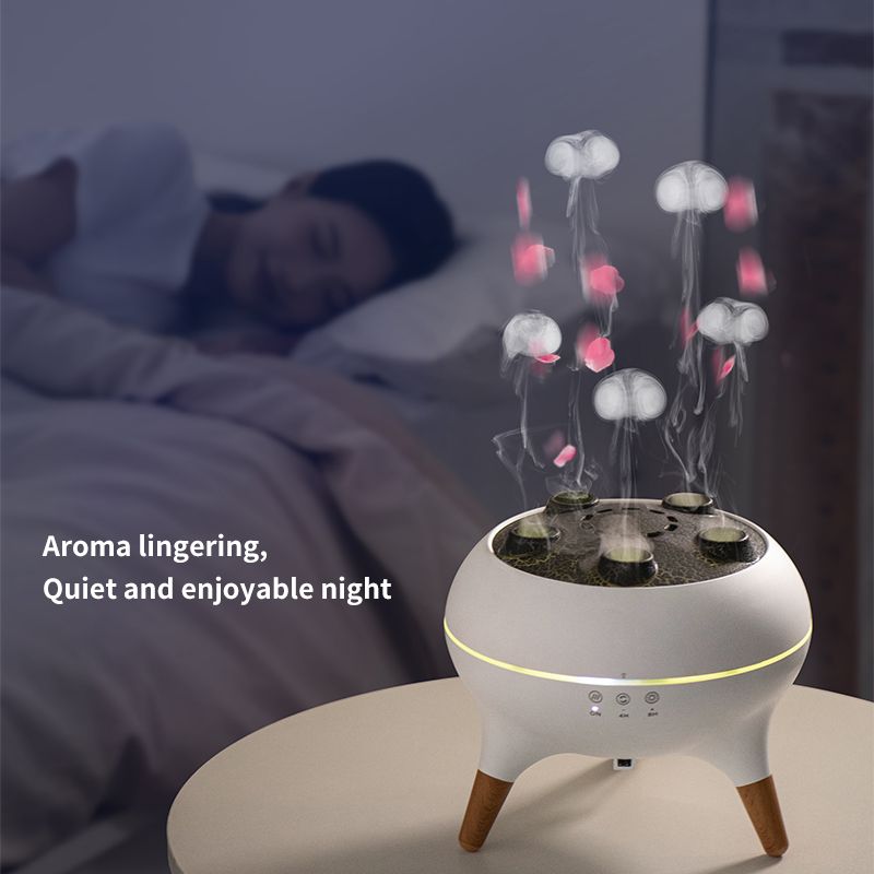 Jellyfish Smoke Ring Aroma Diffuser Humidifier, 7 Color Crack Night Light, Remote Control Timer Essential Oil Diffuser for Bedroom Desk