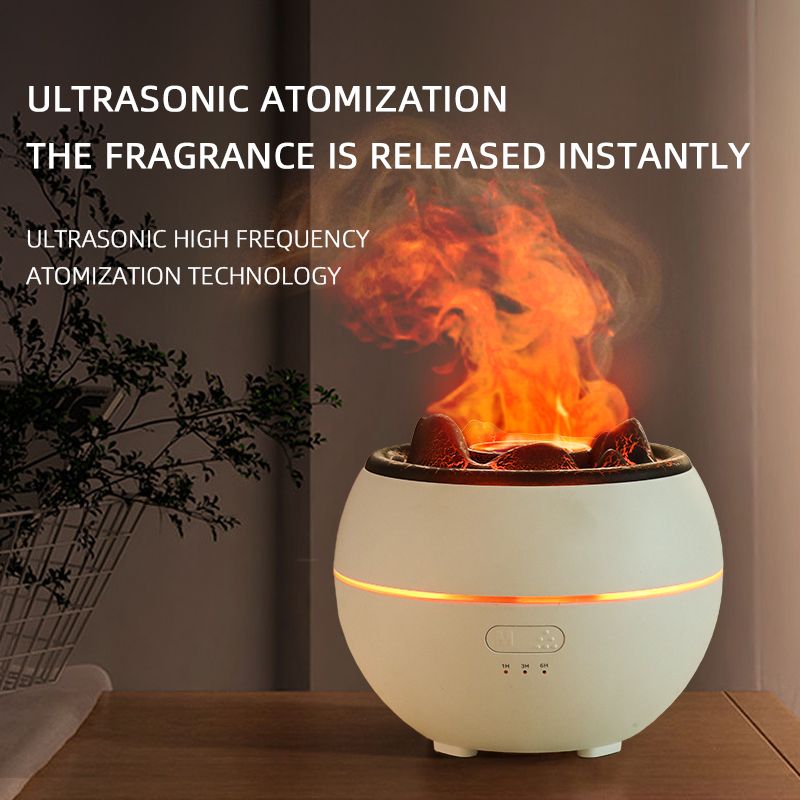 Volcano Flame Aroma Diffuser and Humidifier, 7-Color Changing Lava Fire Essential Oil Diffuser with Timer, 360ml for Home, Bedroom, or Desk – Black