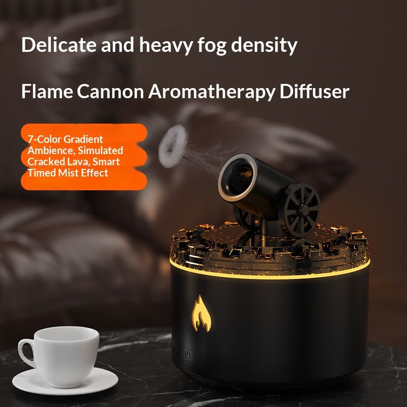 Cannon-Shaped Smoke Ring Aroma Diffuser and Humidifier, 2 Mist Modes, RGB Color-Changing Lava Lamp Essential Oil Diffuser, for Home or Desk – Black
