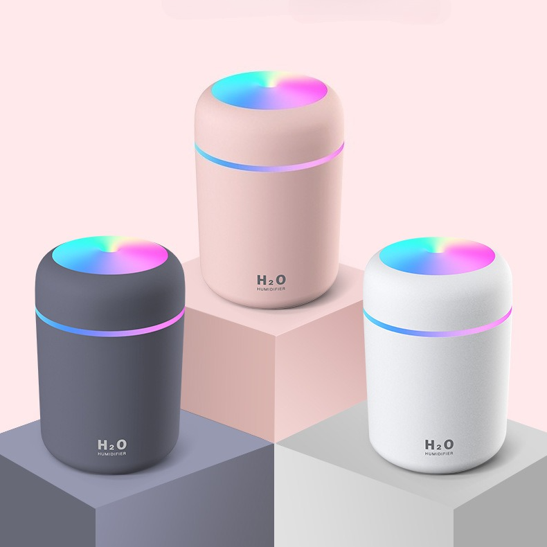 Mini Colorful Cup Humidifier, 300ml Portable USB Cool Mist Humidifier with 7-Color Night Light, for Car, Bedroom, Desk, and Office - White