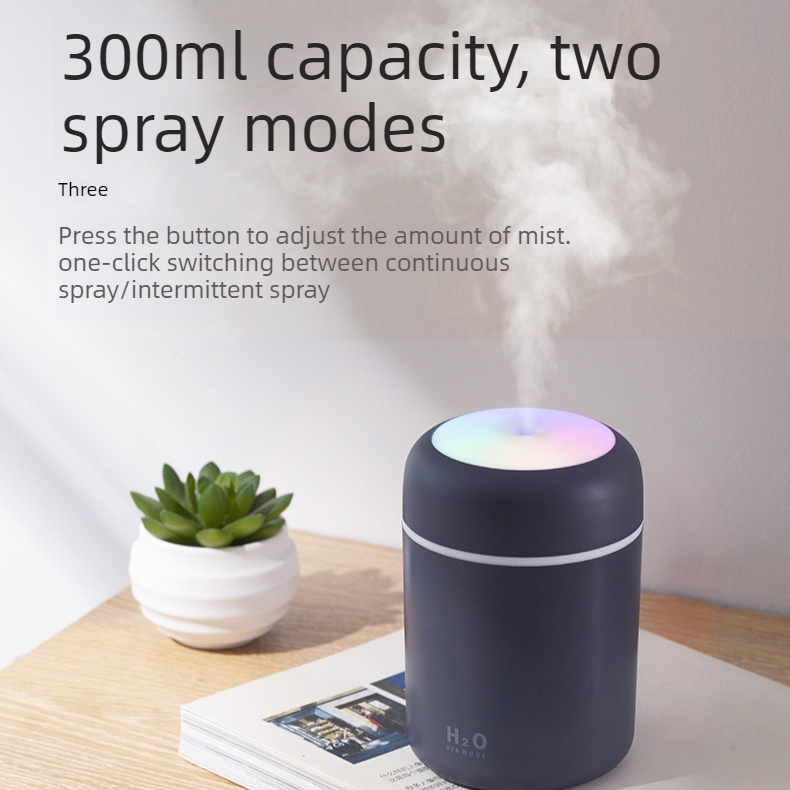 Mini Colorful Cup Humidifier, 300ml Portable USB Cool Mist Humidifier with 7-Color Night Light, for Car, Bedroom, Desk, and Office - Gray