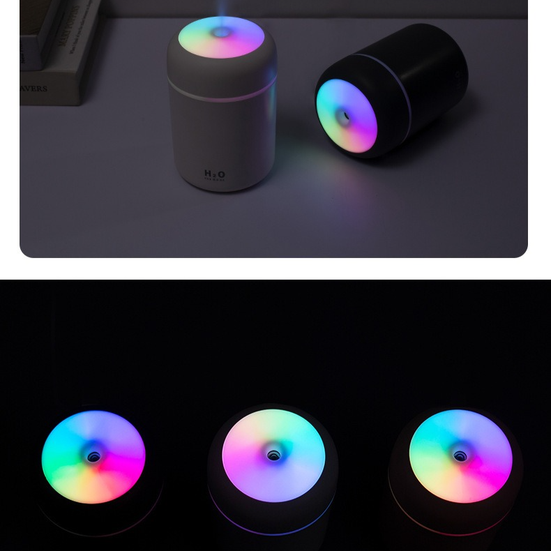 Mini Colorful Cup Humidifier, 300ml Portable USB Cool Mist Humidifier with 7-Color Night Light, for Car, Bedroom, Desk, and Office - Gray