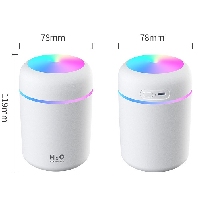 Mini Colorful Cup Humidifier, 300ml Portable USB Cool Mist Humidifier with 7-Color Night Light, for Car, Bedroom, Desk, and Office - Gray