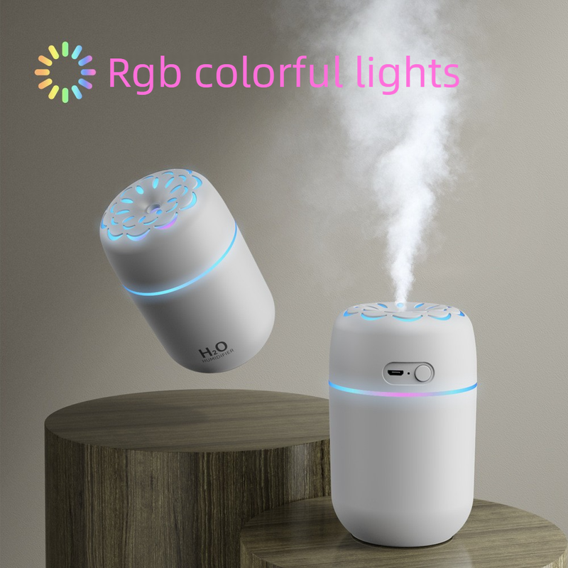 Flower Nozzle Mini USB Humidifier, 250ml Portable Cool Mist Humidifier with RGB Night Light, for Car, Bedroom, or Desk - Pink