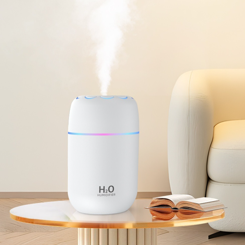 Flower Nozzle Mini USB Humidifier, 250ml Portable Cool Mist Humidifier with RGB Night Light, for Car, Bedroom, or Desk - Pink