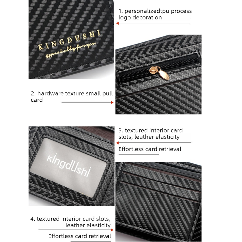 Men's Short Bifold Carbon Fiber Texture PU Wallet, Multi-Card Slot Purse with Zipper Coin Pocket & ID Photo Window for Daily Use (Blue)