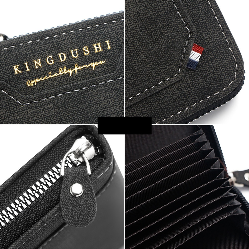 Matte PU Accordion Card Holder Wallet, Zip-Around Coin Purse with Extra Front Card Slot, Multi-Slot Credit Card Case for Men and Women (Black)
