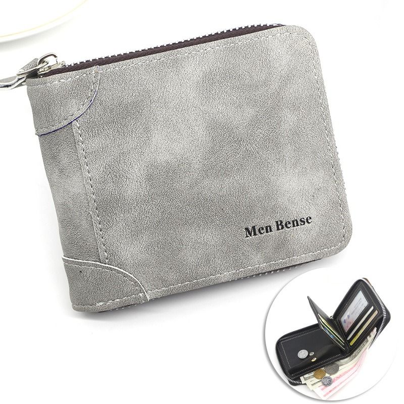 Vintage Matte PU Leather Zip-Around Bifold Wallet for Men, Multi-Card Slot Coin Purse with ID Window, Casual Short Billfold Purse (Dark Gray)