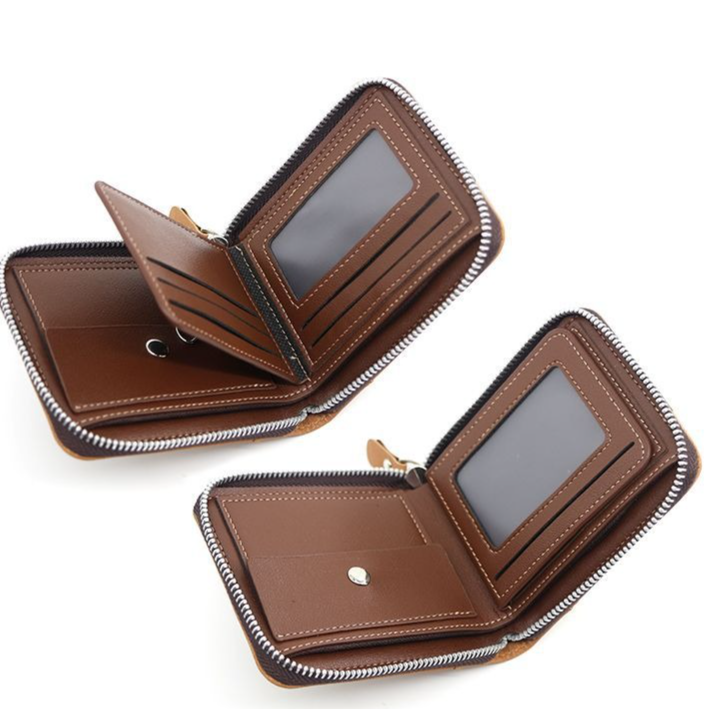 Vintage Matte PU Leather Zip-Around Bifold Wallet for Men, Multi-Card Slot Coin Purse with ID Window, Casual Short Billfold Purse (Dark Gray)
