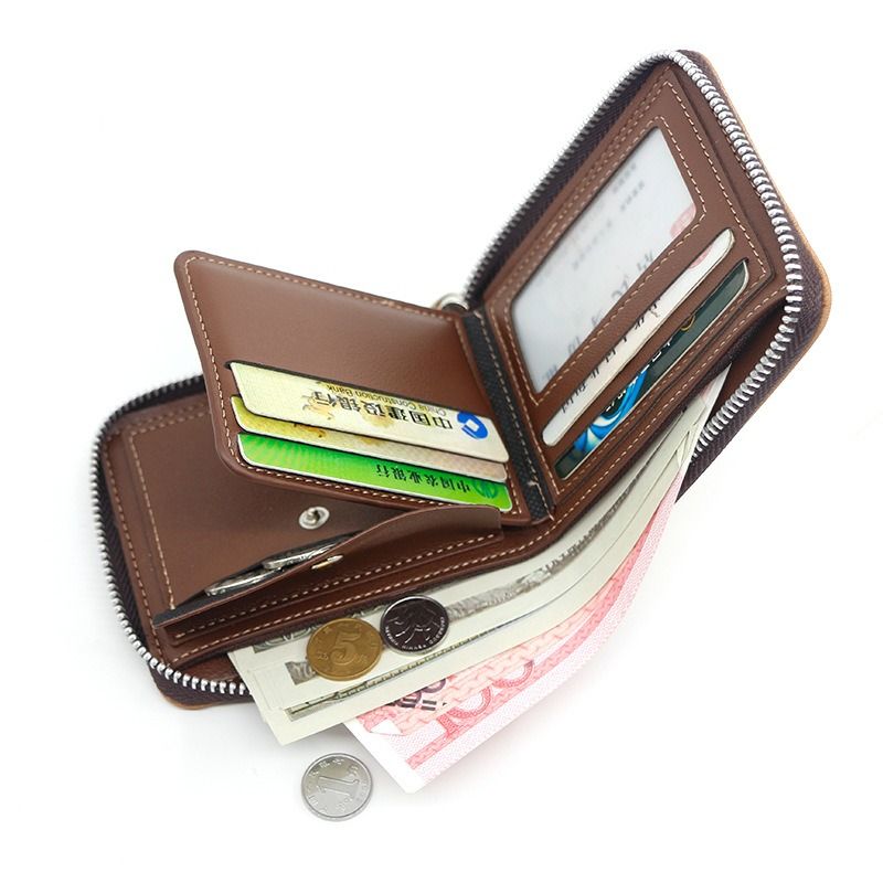 Vintage Matte PU Leather Zip-Around Bifold Wallet for Men, Multi-Card Slot Coin Purse with ID Window, Casual Short Billfold Purse (Dark Gray)