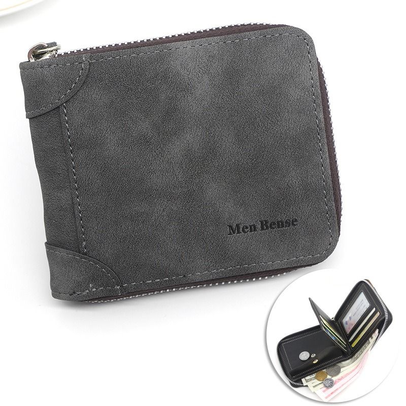 Vintage Matte PU Leather Zip-Around Bifold Wallet for Men, Multi-Card Slot Coin Purse with ID Window, Casual Short Billfold Purse (Blue)