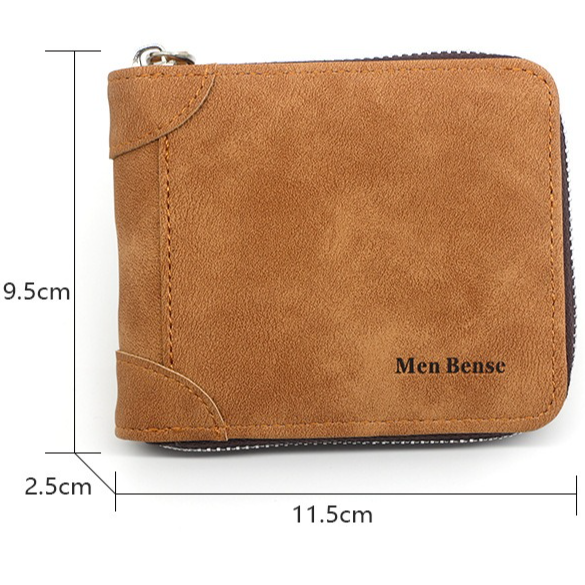 Vintage Matte PU Leather Zip-Around Bifold Wallet for Men, Multi-Card Slot Coin Purse with ID Window, Casual Short Billfold Purse (Blue)