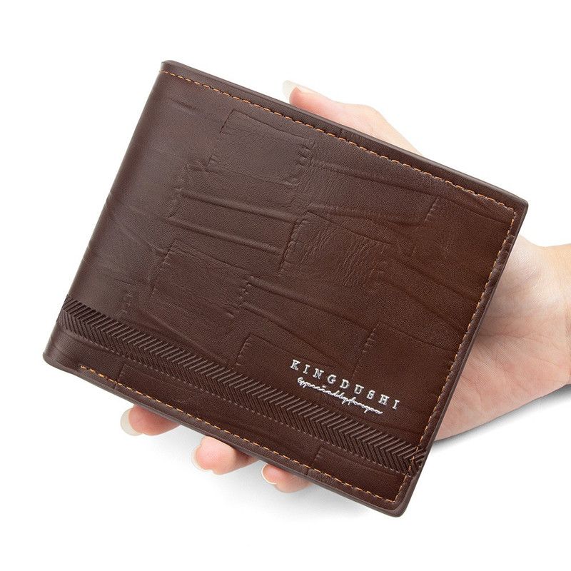 Men's Bifold Embossed PU Wallet, Multi-Card Slots, Dual-Zipper Coin Pocket with ID Window, Business Casual Short Billfold (Brown)