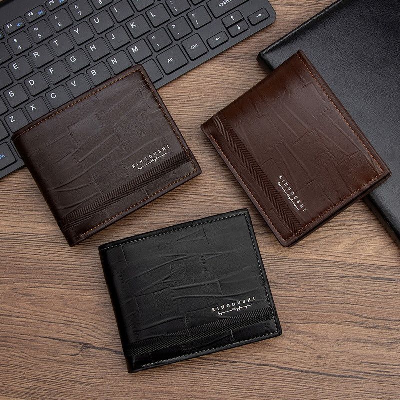 Men's Bifold Embossed PU Wallet, Multi-Card Slots, Dual-Zipper Coin Pocket with ID Window, Business Casual Short Billfold (Brown)