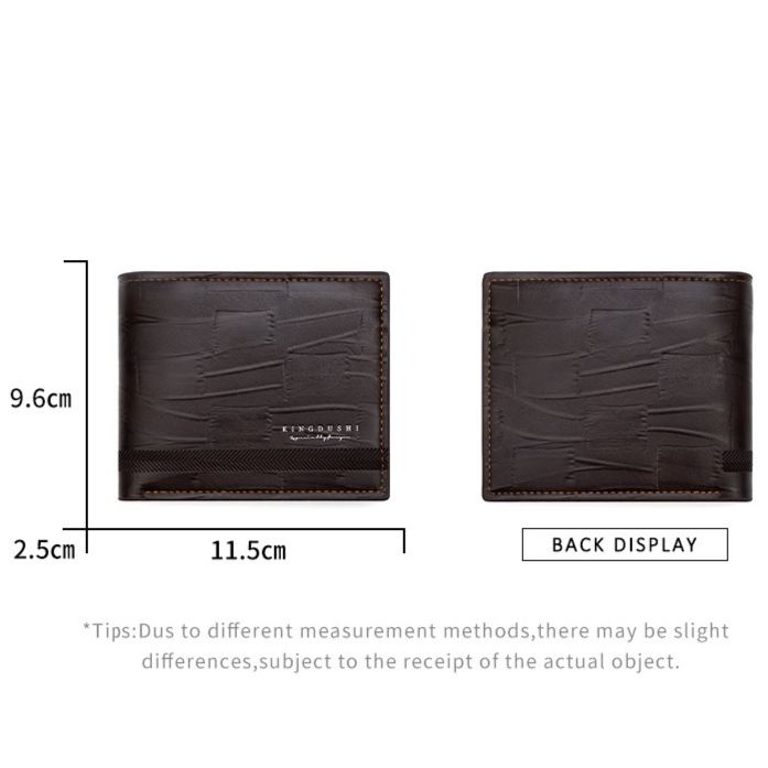Men's Bifold Embossed PU Wallet, Multi-Card Slots, Dual-Zipper Coin Pocket with ID Window, Business Casual Short Billfold (Brown)