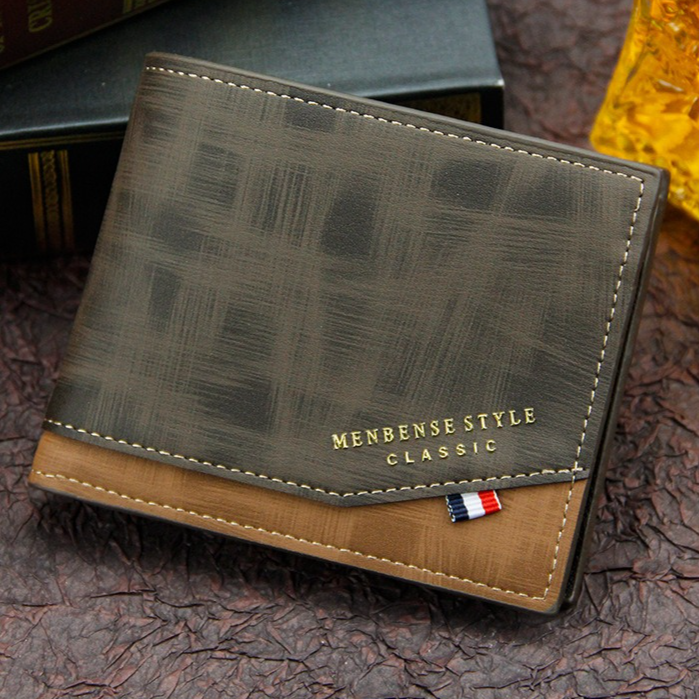 British-Style Two-Tone Bifold Wallet for Men, Matte Printed PU Leather Wallet with Zip Coin Pocket, Multiple Card Slots & ID Photo Window (Dark Brown)