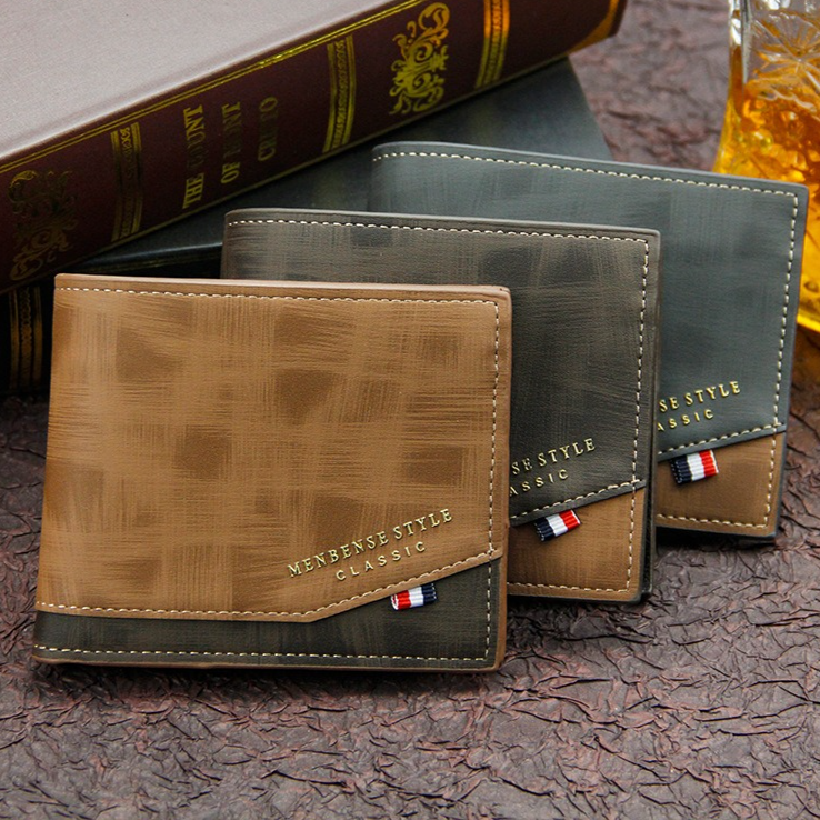 British-Style Two-Tone Bifold Wallet for Men, Matte Printed PU Leather Wallet with Zip Coin Pocket, Multiple Card Slots & ID Photo Window (Brown)