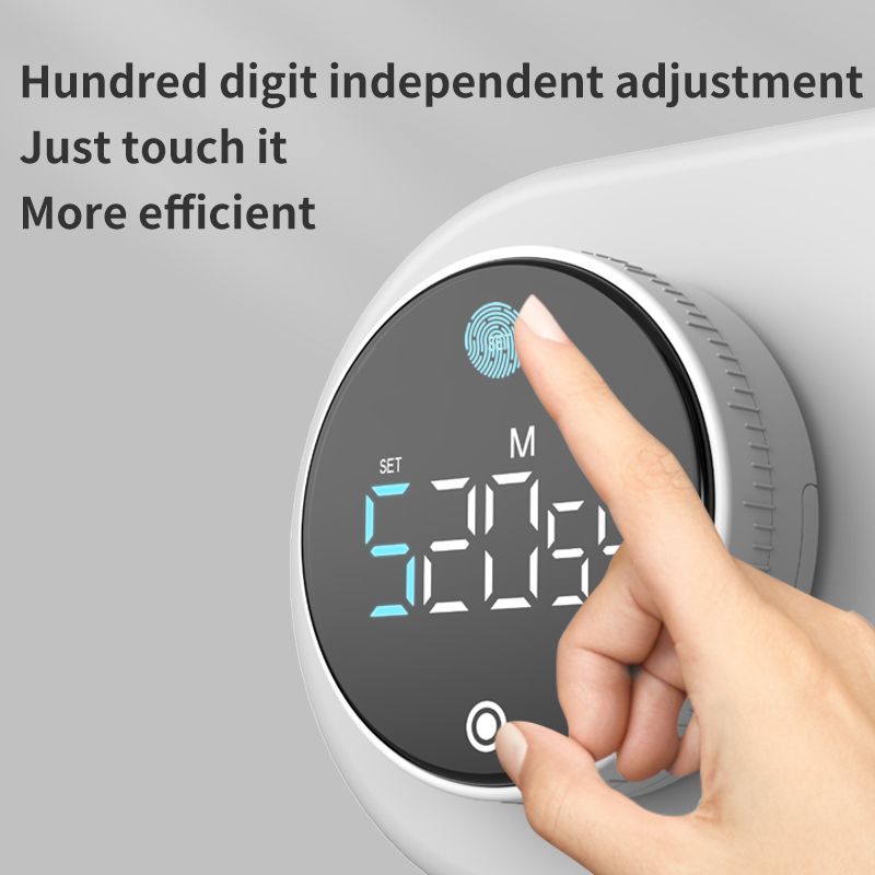 Rotating Digital Kitchen Timer, 999-Minute LED Display Timer with Magnetic Back & Stand, Type-C, for Studying and Exercising—White