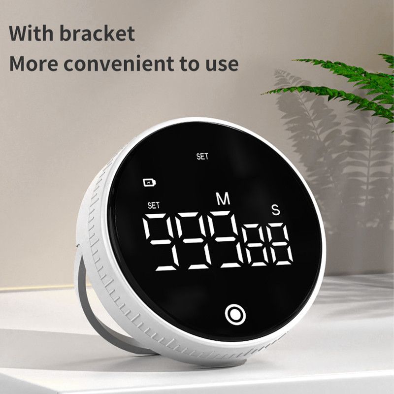 Rotating Digital Kitchen Timer, 999-Minute LED Display Timer with Magnetic Back & Stand, Type-C, for Studying and Exercising—White