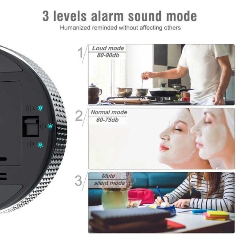 Rotating Magnetic Digital Timer, LCD Display Kitchen Timer with 3 Volume Levels, for Cooking, Studying, and Office Use—Black