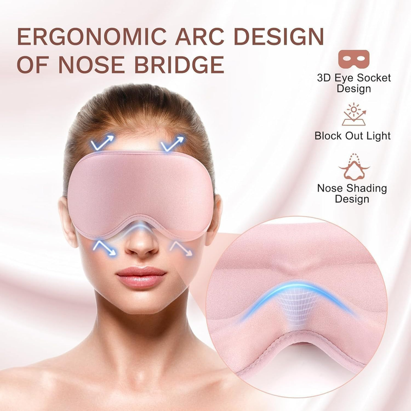 3D Deep Contoured Memory Foam Sleep Eye Mask, Full Light Blocking, Breathable Eye Cover for Travel, Naps, and Nighttime Sleep—Pink