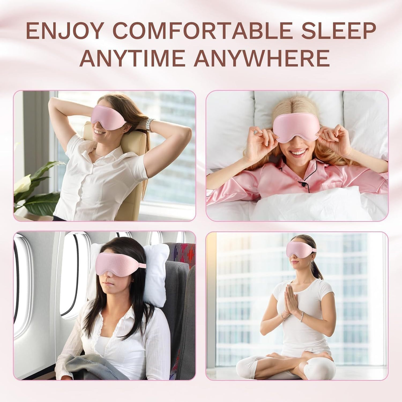 3D Deep Contoured Memory Foam Sleep Eye Mask, Full Light Blocking, Breathable Eye Cover for Travel, Naps, and Nighttime Sleep—Pink