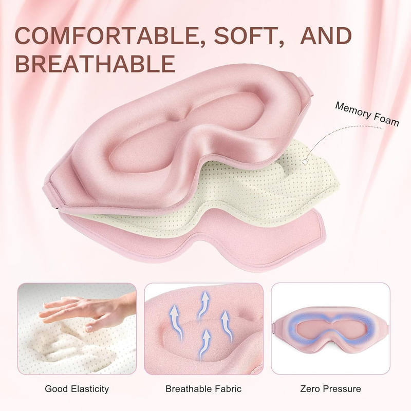 3D Deep Contoured Memory Foam Sleep Eye Mask, Full Light Blocking, Breathable Eye Cover for Travel, Naps, and Nighttime Sleep—Black